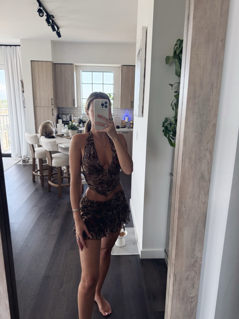 Shein Brown Animal Print Halter Mini Set (Size XS)